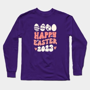 Happy Easter 2023 Eggs Peach Long Sleeve T-Shirt